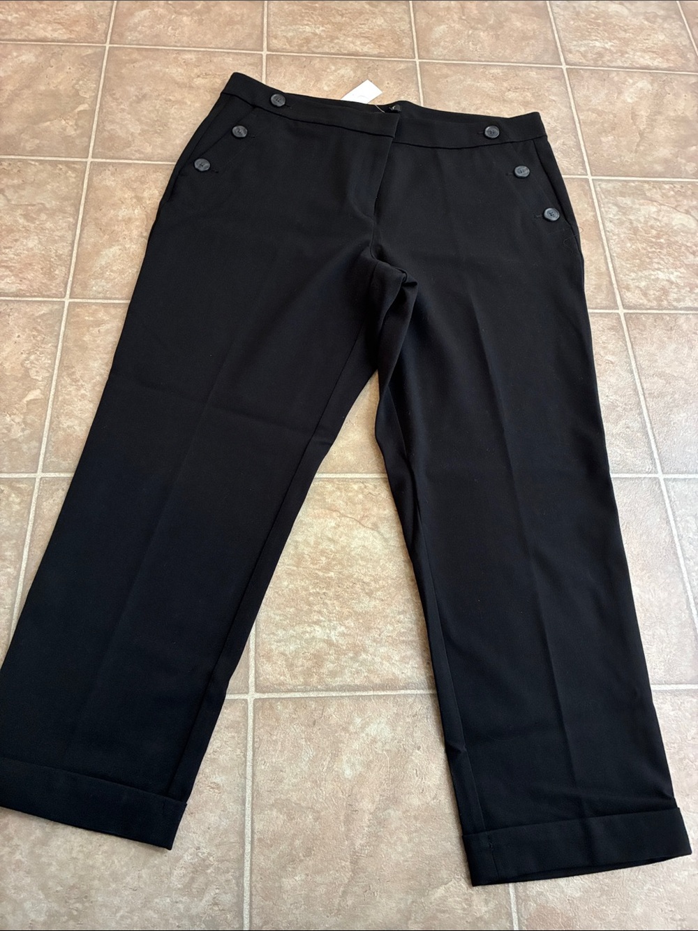 LOFT Black Straight-Leg Pants with Button-Accent Pockets